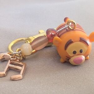 Upcycled Orange Tigger Keychain Bagclip with Gold Accents